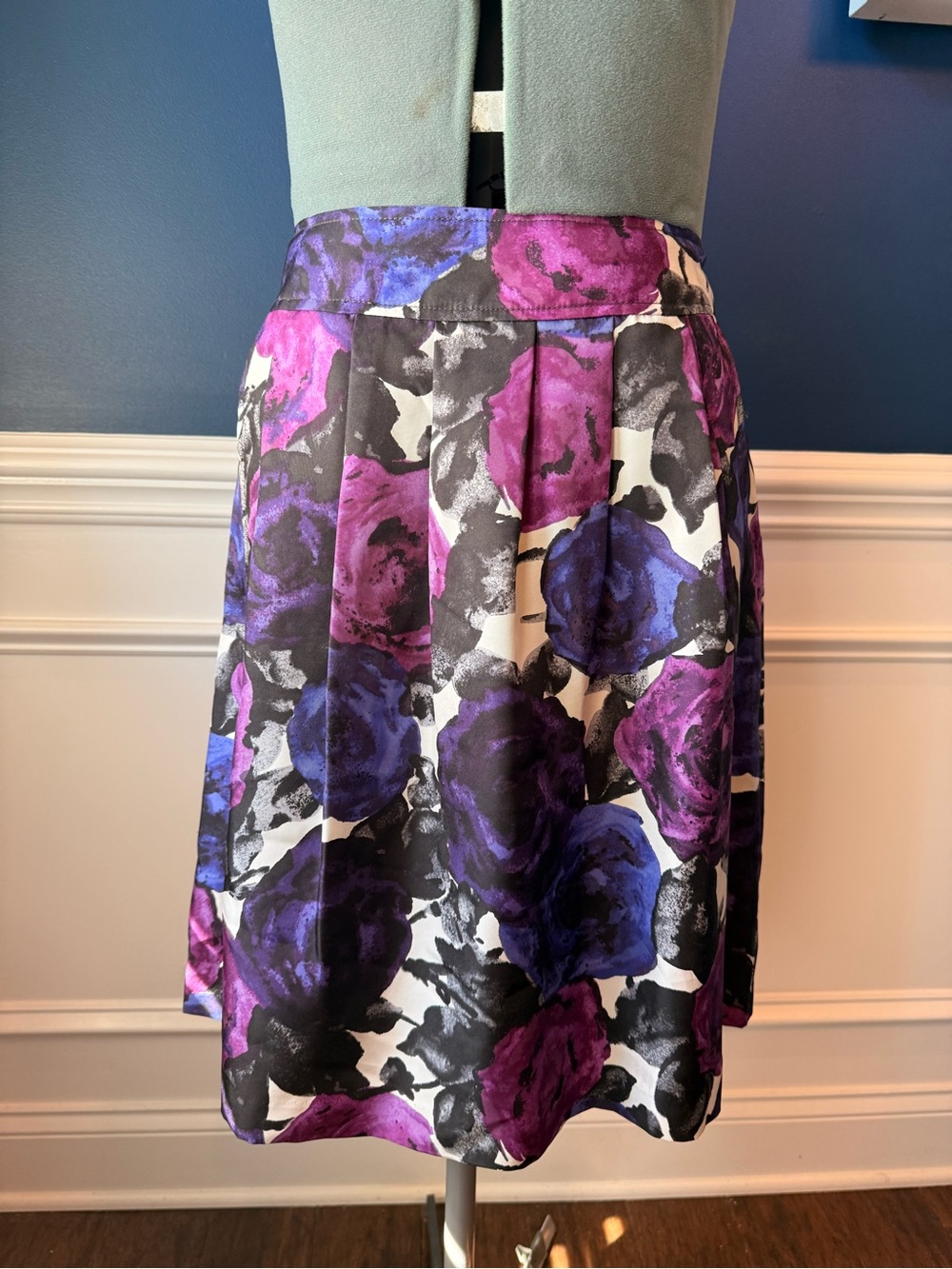 Michael Kors Purple and Pink Floral Pleated Midi Skirt